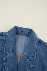 Black Lapel Collar Side Pockets Denim Jacket