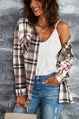 Flannel Button Up Long Sleeve Pink Plaid Shacket