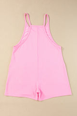 Pink Spaghetti Straps V Neck Pocketed Romper