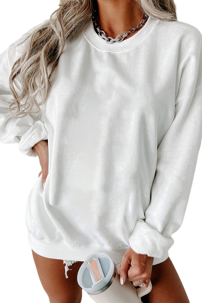 Light Grey Solid Loose Crew Neck Fleece Sweatshirt