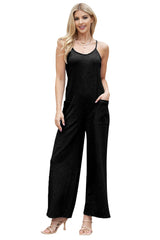 Gray Loose Fit Side Pockets Spaghetti Strap Wide Leg Jumpsuit