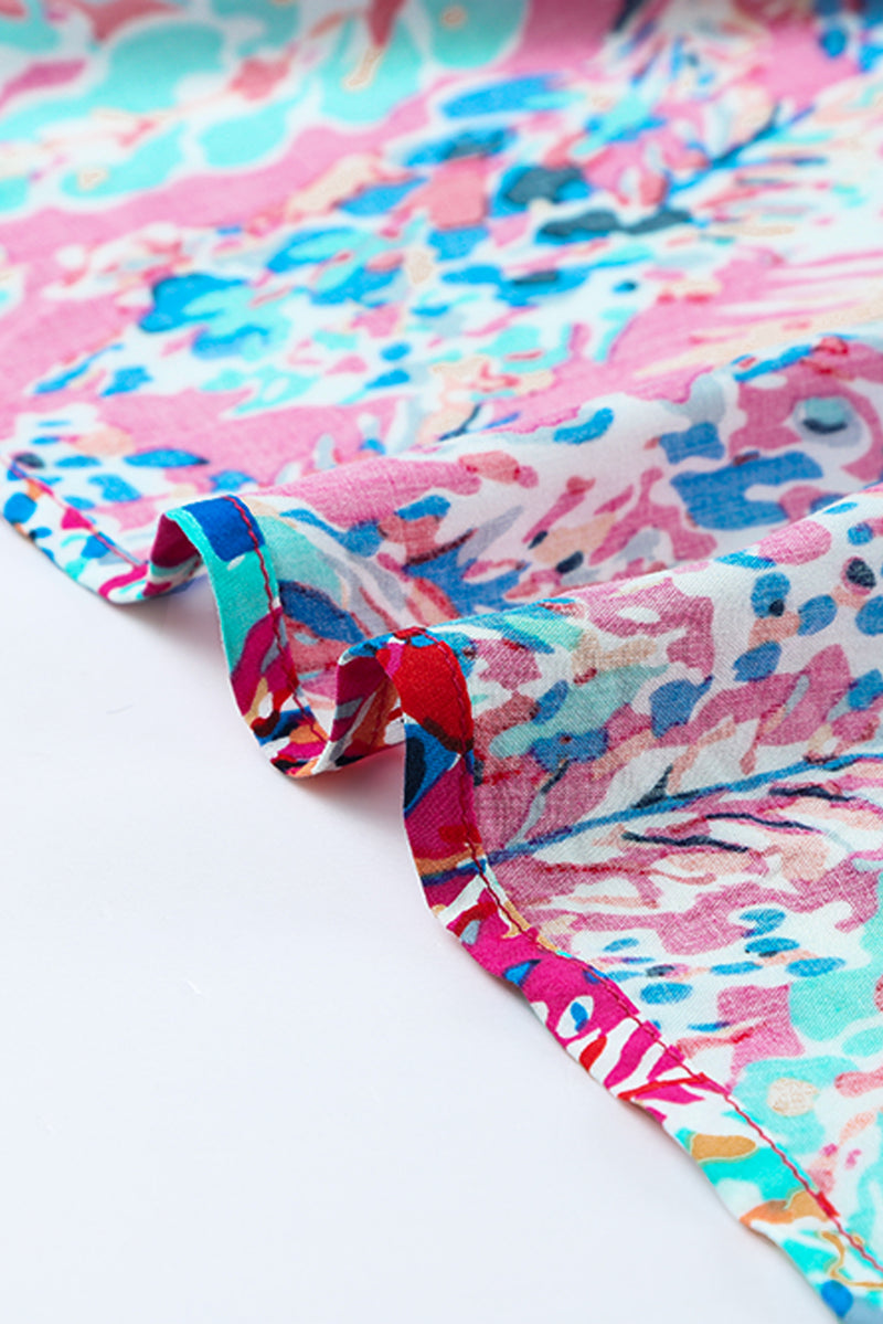Abstract Botanic Print Wrap V Neck Short Sleeve Maxi Dress