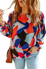 Multicolor Casual Abstract Print Puff Sleeve Blouse