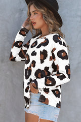 White Leopard Print Casual Loose Long Sleeve Top