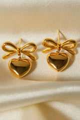 Gold Plated Valentines Heart and Bow Studded Earrings