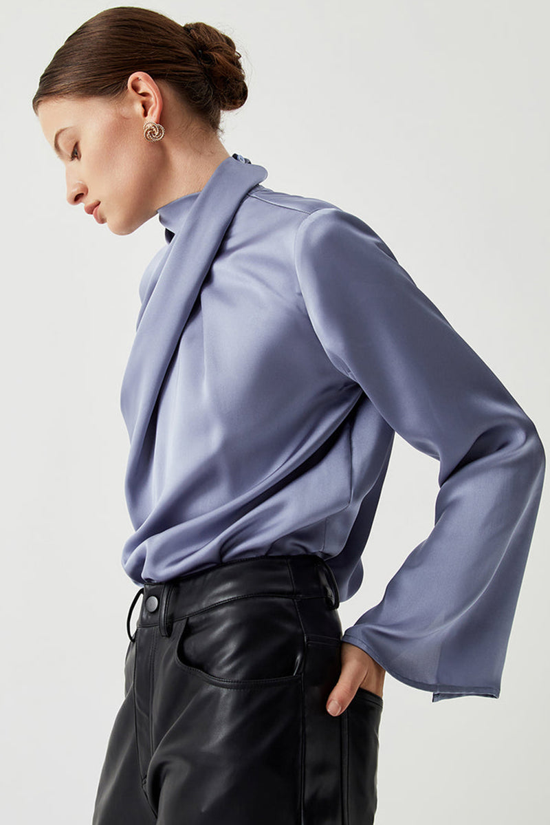 Ivy Asymmetric Turtleneck Elegant Satin Shirt