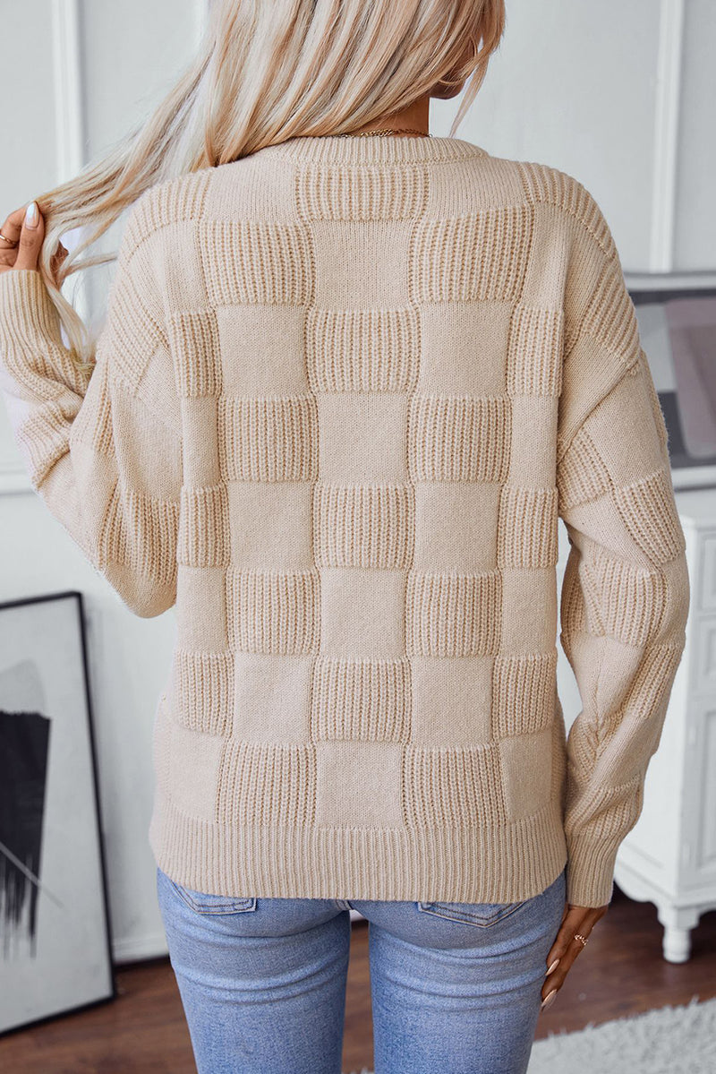 Parchment Plaid Crew Neck Knit Sweater