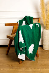 Dark Green Christmas Tree Printed Polyester Blanket