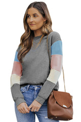 Rosy Color Block Casual Drop Sleeve Sweatshirt