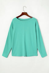 Green Plain Solid Color Casual Seam Long Sleeve Top