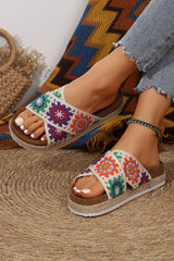 Tillandsia Purple Geometric Woven Crisscross Strap Platform Slippers