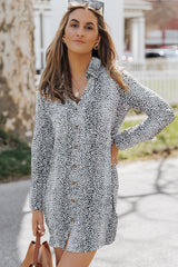 Cheetah Casual Long Sleeve Button Up Shirt Dress