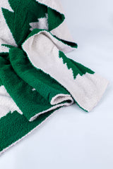 Dark Green Christmas Tree Printed Polyester Blanket