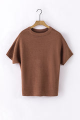 Coffee Mock Neck Short Batwing Sleeve Sweater