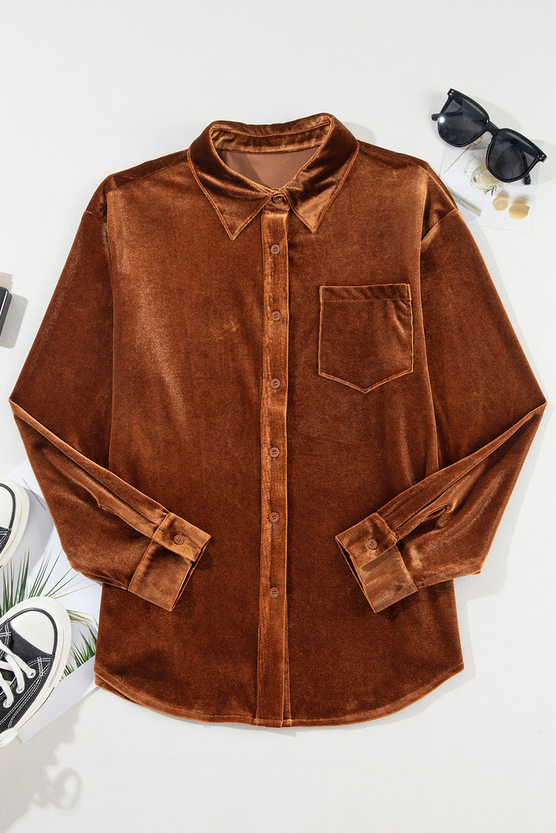 Chestnut Plain Chest Pocket Velvet Shirt