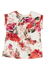 Red Floral Print Short Sleeve Blouse for Women