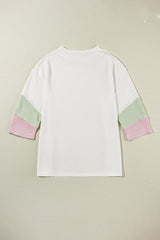 White Ribbed Colorblock Drop Sleeve Top