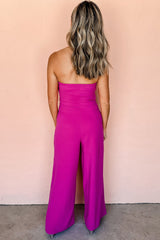 Bright Pink Bowknot Strapless Wide Leg Jumpsuit