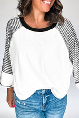 Black Striped Raglan Sleeve Patchwork Top