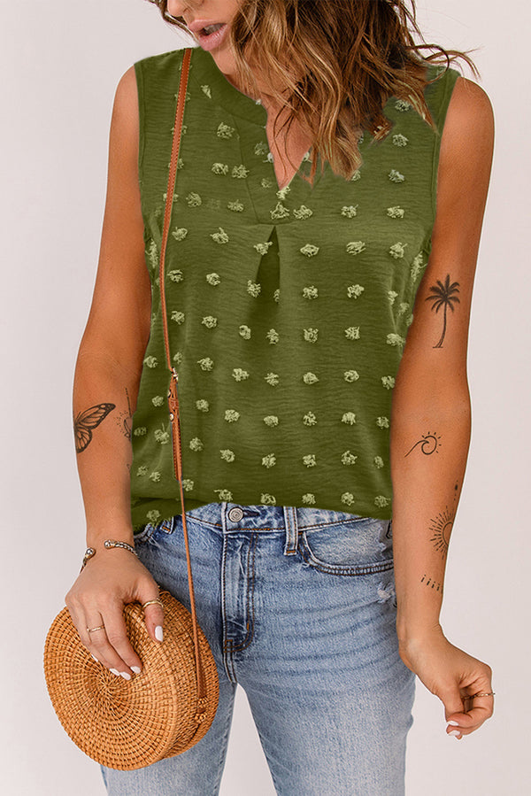 Green Swiss Dot V Neck Sleeveless Shirt