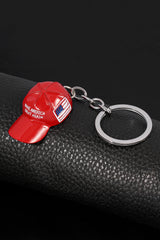 Fiery Red American Flag Baseball Cap Key Ring