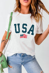 White USA Flag Graphic Round Neck Oversized Tee