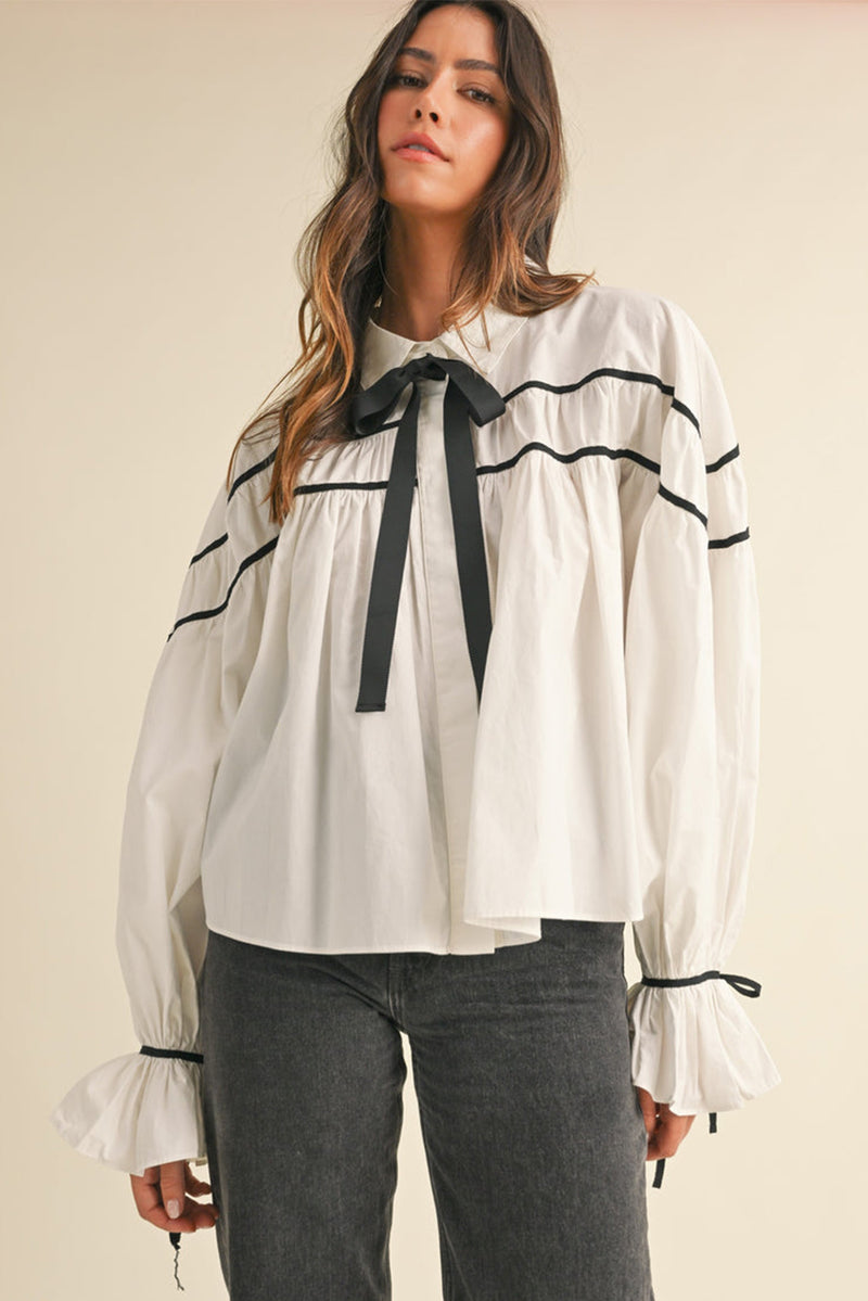 White Sweet Bowknot Button-up Shirt