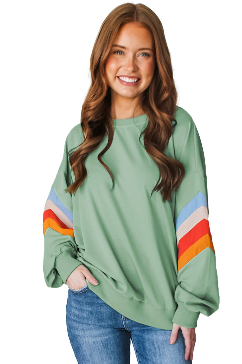 Moonlight Jade Patchwork Drop Sleeve Loose Sweatshirt