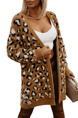 Brown Leopard Print Fur Long Cardigan