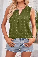 Green Swiss Dot V Neck Sleeveless Shirt