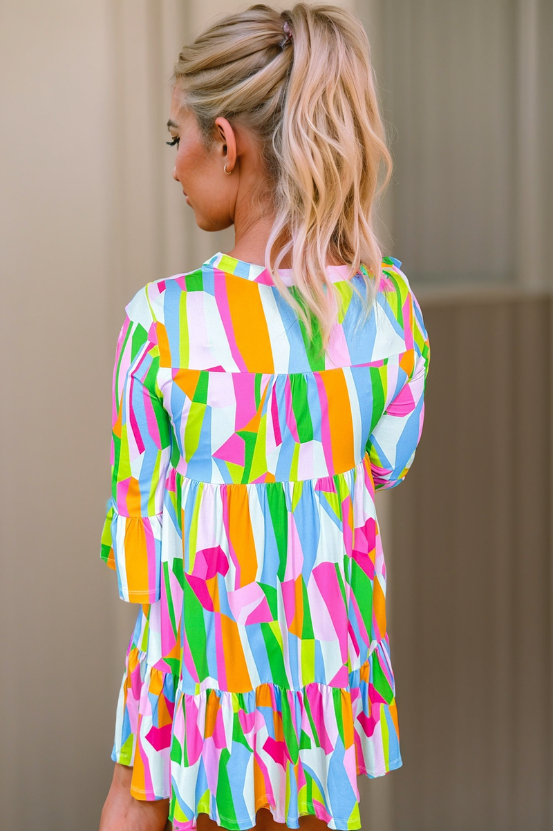 Multicolour Plus Size Vibrant Abstract Print Tiered Ruffle Mini Dress