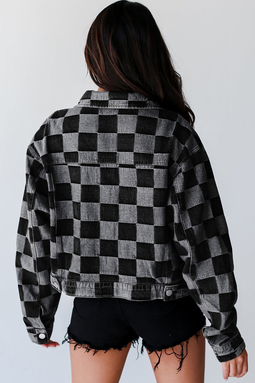 Black and white fashion checkered denim jacket