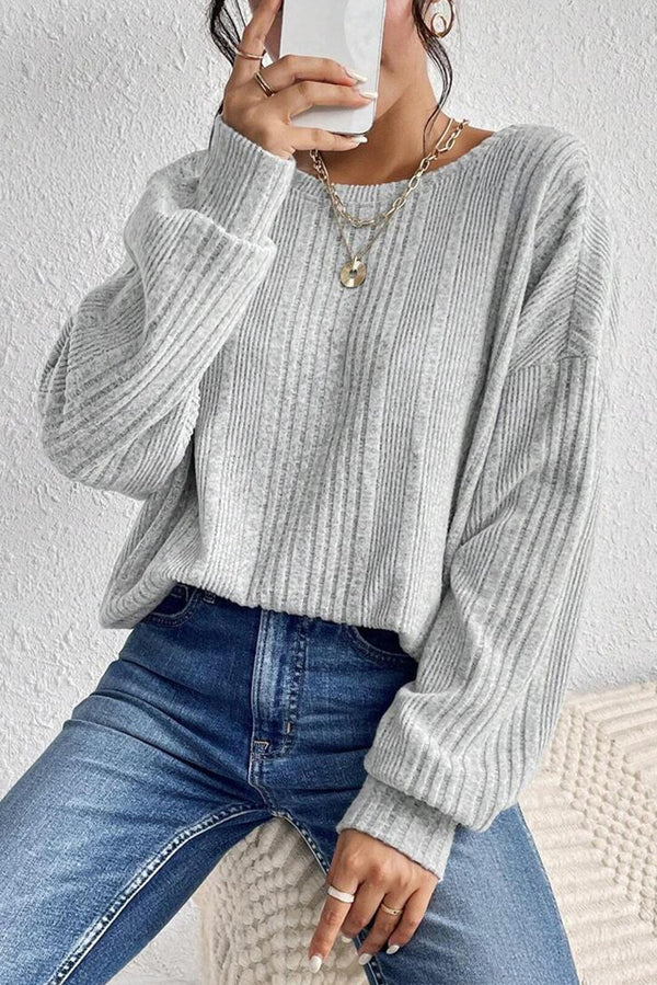 Light Grey Ribbed Backless Drop Sleeve Top