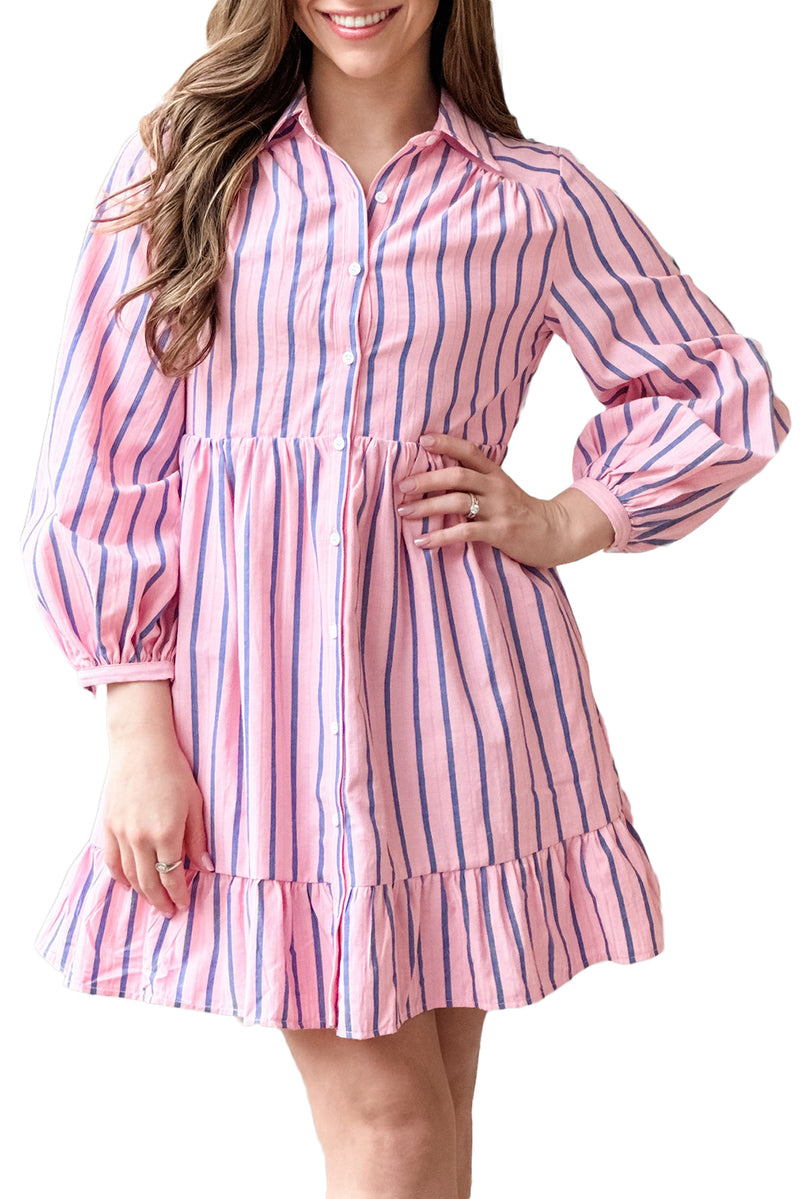 Pink Striped Button-up Mini Shirt Dress