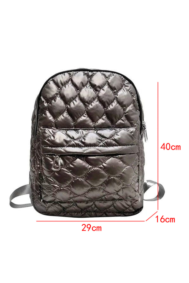 Black Solid Color Quilted Zipped Backpack