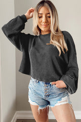 Smoke Gray Casual Cording Drop Shoulder Puff Sleeve Top