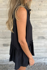 Black Plain Frill Ruffle Hem Sleeveless Shirt