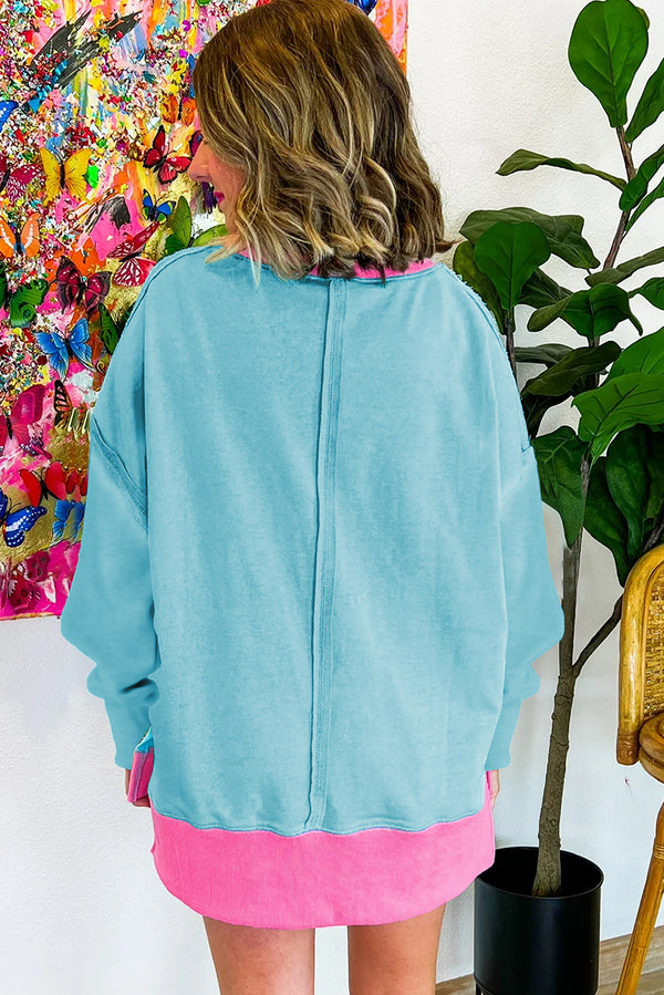 Light Blue Drop Sleeve Contrast Trim Oversized Sweatshirt