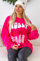 Rose Red Holly Jolly Babe Christmas Oversized Sweatshirt