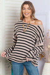 Casual Drop Shoulder Knitted Pullover Striped Sweater