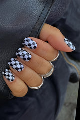 Black Checkerboard Pattern Resin Square Nail Sticker Set