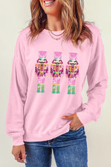 Pink Christmas Nutcrackers Graphic Crewneck Sweatshirt