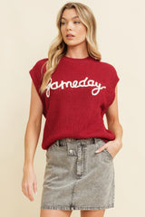 Racing Red Game Day Letter Pattern Knitted Sweater