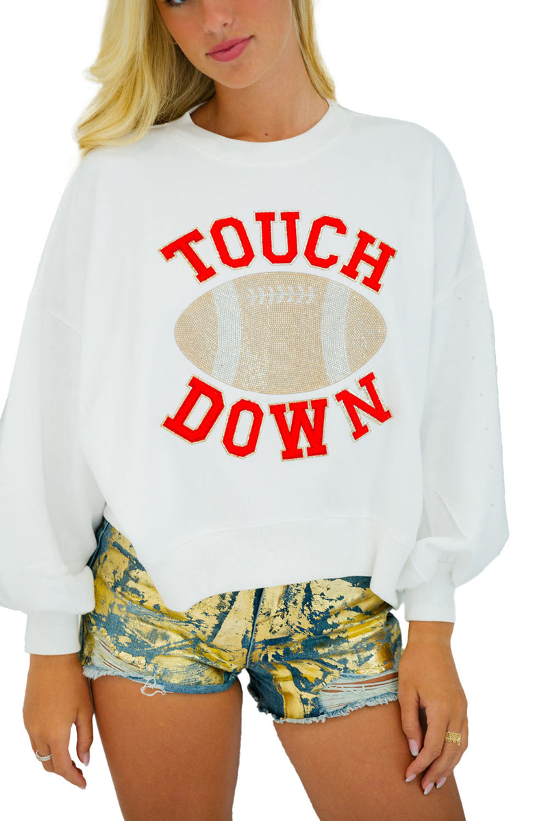 Fiery Red TOUCH DOWN Rugby Graphic Pullover Sweatshirt