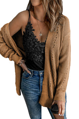 Khaki Fall Long Sleeve Long Cardigan Sweater