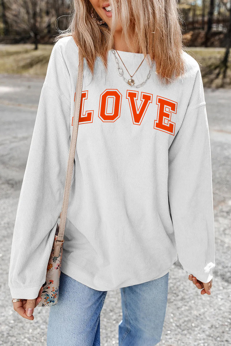 White LOVE Printed Crewneck Valentines Pullover Sweatshirt