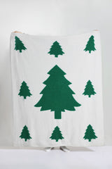 Dark Green Christmas Tree Printed Polyester Blanket