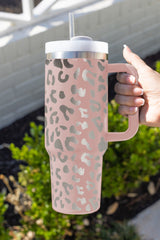 Green 40oz Stainless Steel Portable Leopard Tumbler Mug With Handle