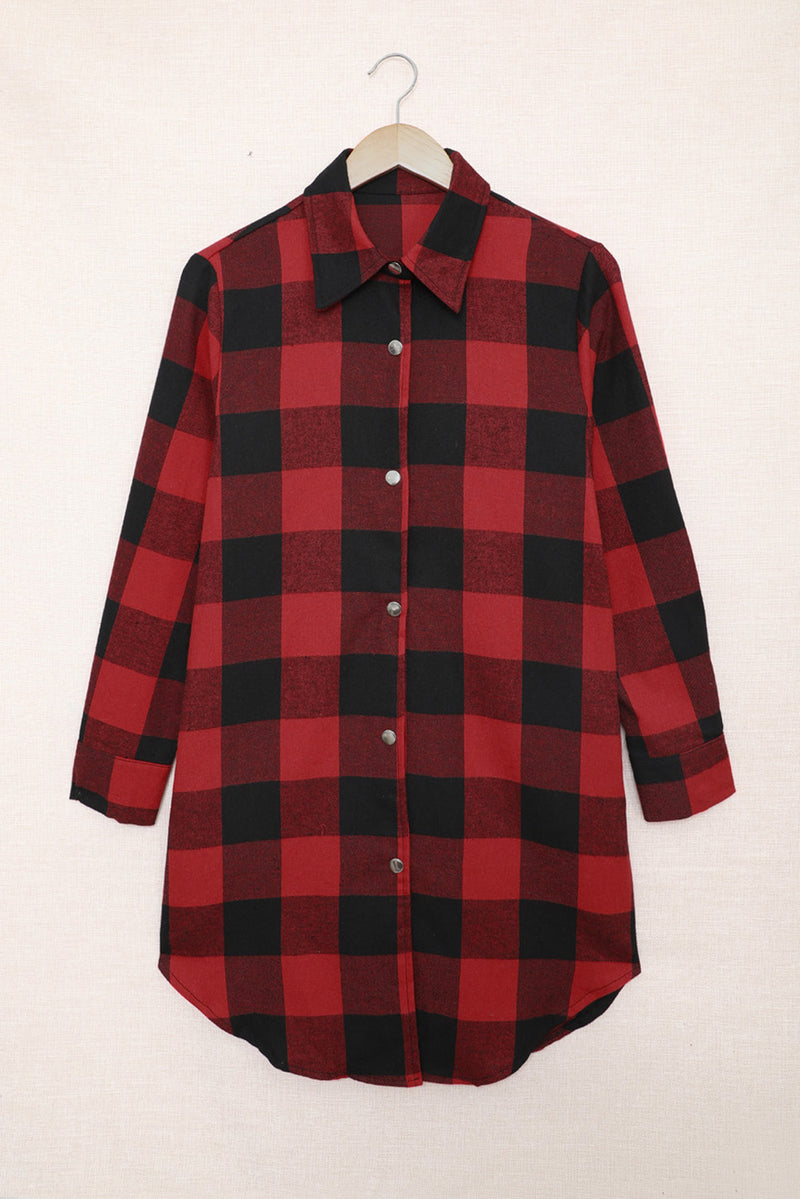 Brown & Black Plaid Collared Botton Down Long Shirt Shacket