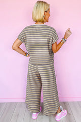 Yellow Stripe Rainbow Tee and Tassel Drawstring Wide Leg Pants Set